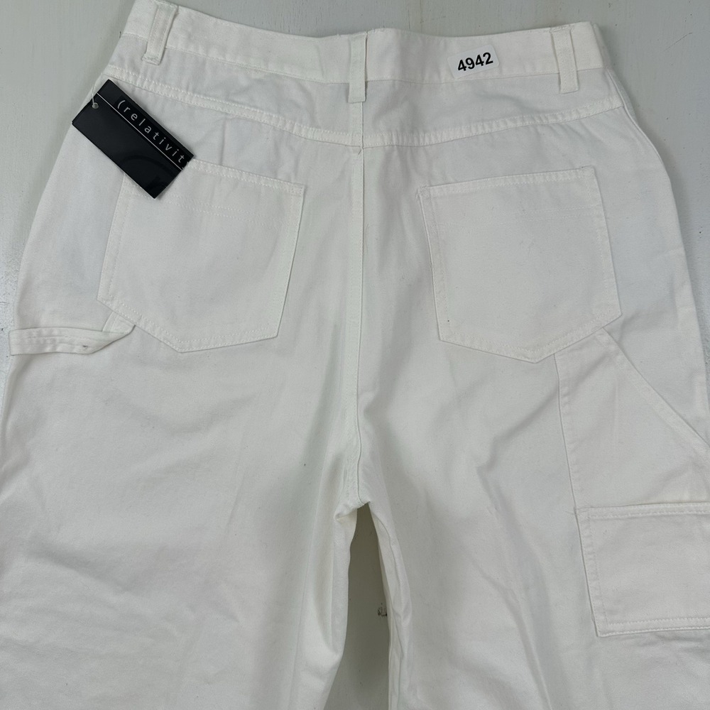 NEW Relativity Carpenter Pants Women 10 White Painter Baggy Wide Leg Crop Cotton